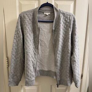 Charter Club Light Gray Knit Bomber Jacket